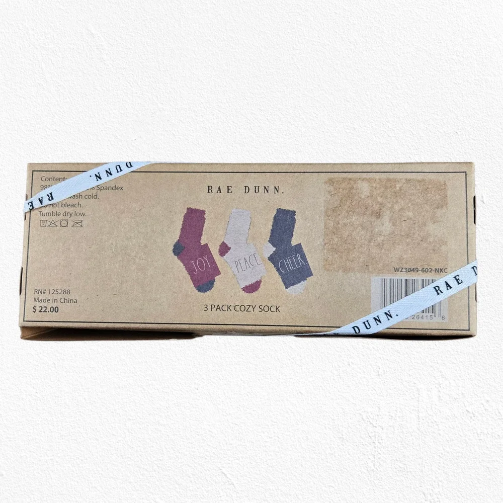 Rae Dunn Joy Peace Cheer Cozy Socks 3-Pack Fuzzy Christmas Gift Set NIB OSFM